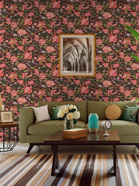 Blossom belle wallpaper design for living room - Beautiful Homes