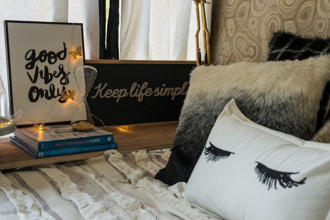 Bedroom Design & Décor Ideas for Rental Apartment With Plush Bedding, Faux Fur Cushions & Romantic Fairy Lights - Beautiful Homes