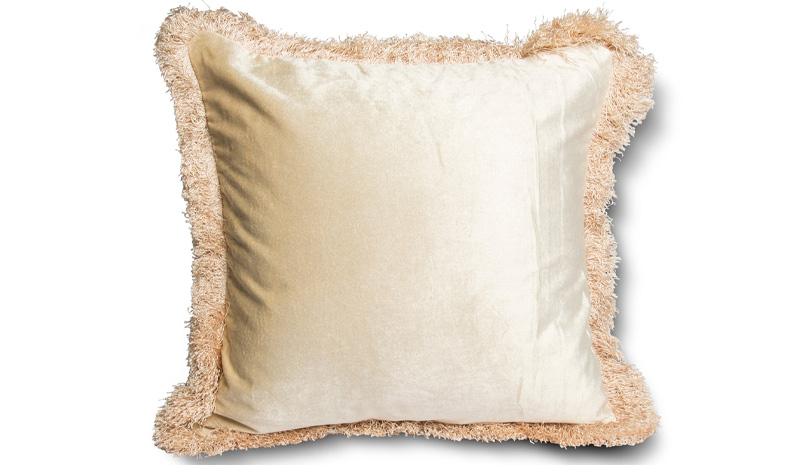 Beige Fringed Velvet Cushion Cover – Beautiful Homes