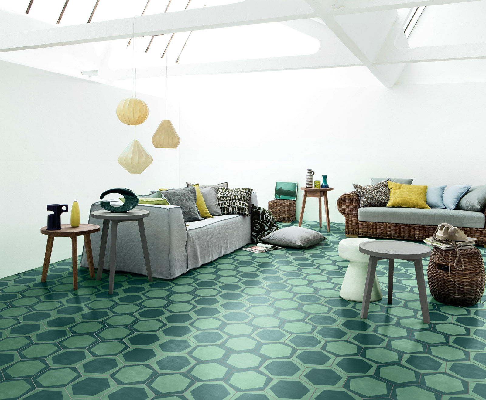 Paola Navone’s patterns for Bisazza’s Cement Tiles collection features geometric shapes - Beautiful Homes