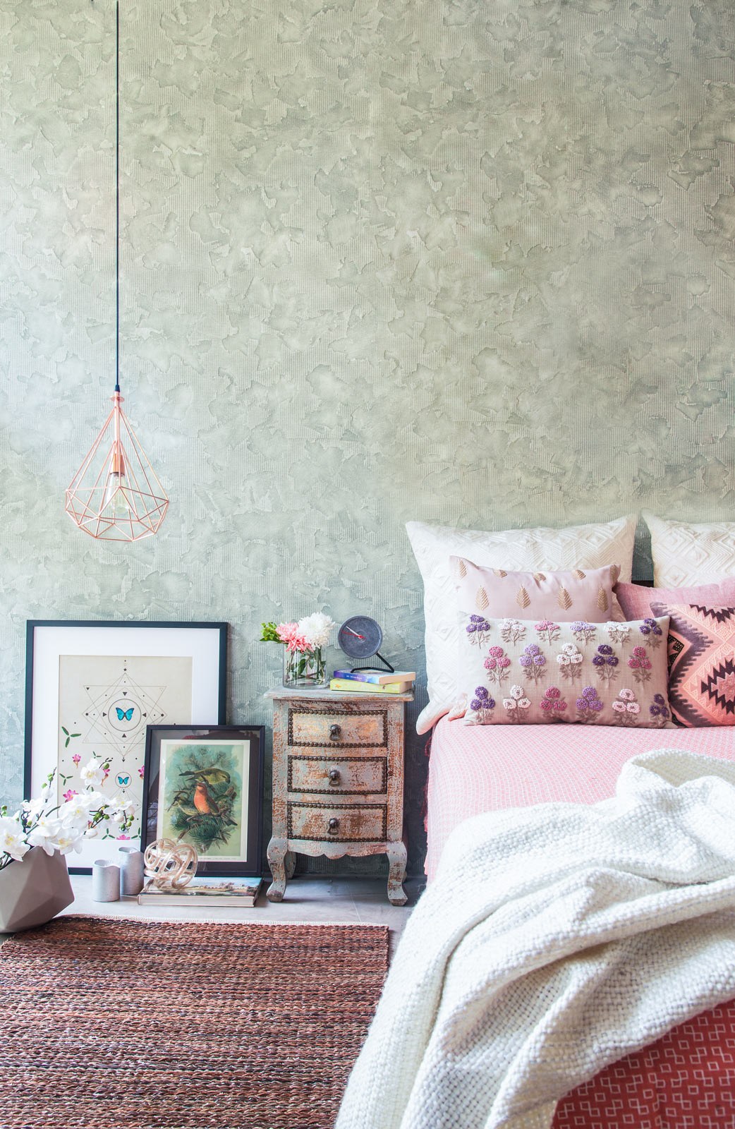 Grey, Pink Combination Design for Bedroom Corner With Soft Furnishings - Beautiful Homes