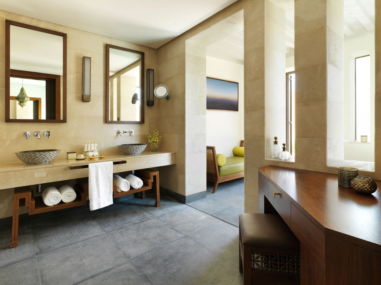 A His and Her Bath Space at the Bathroom of the Garden Pool Villa - Beautiful Homes