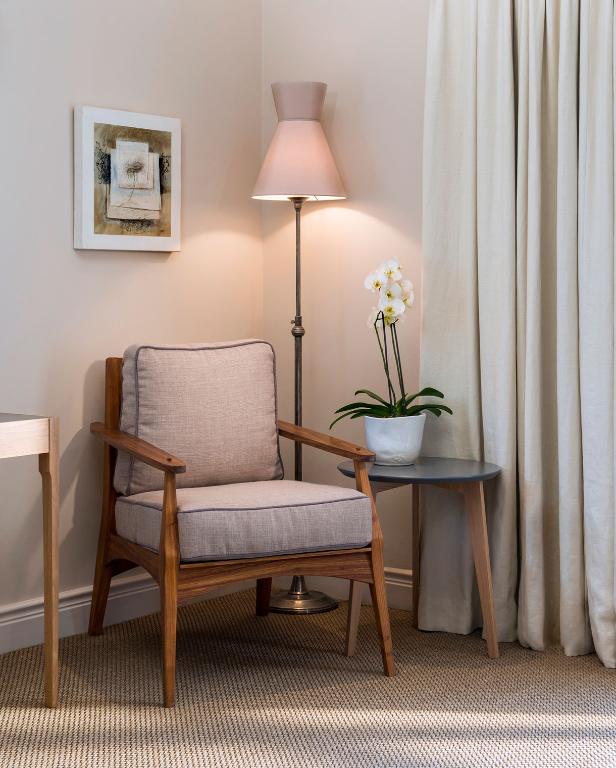 A cosy corner in one of the 12 bedrooms at Leeu House in Cape Town - Beautiful Homes