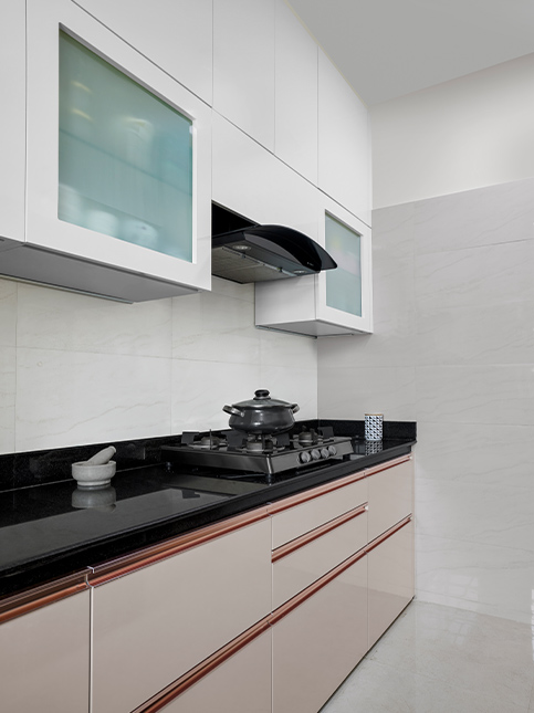 Small kitchen in white and brown
