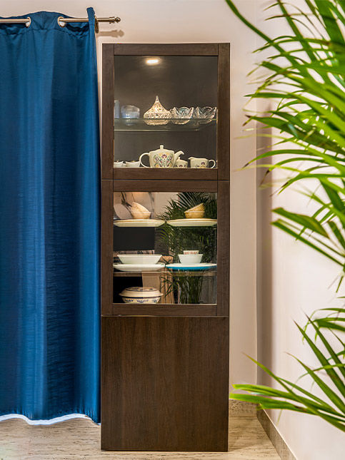 Brown tall unit for dining crockery