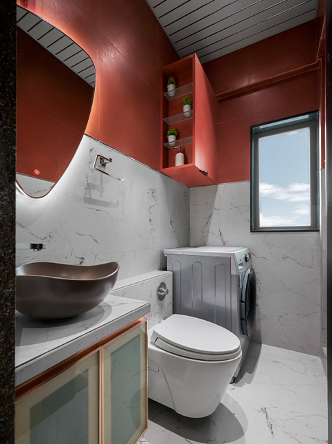 Bathroom in red and grey theme