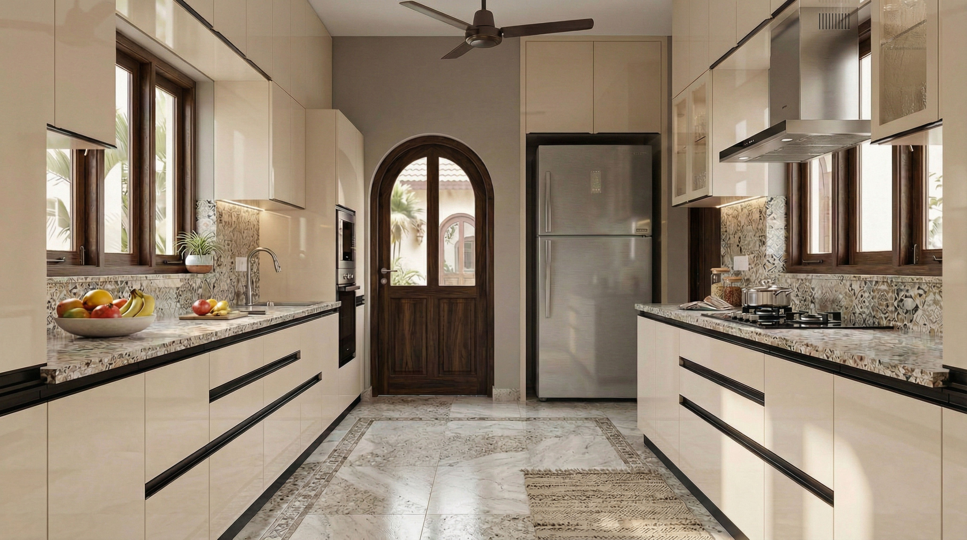 Sophisticated Parallel Kitchen with Irish Cream Cabinets