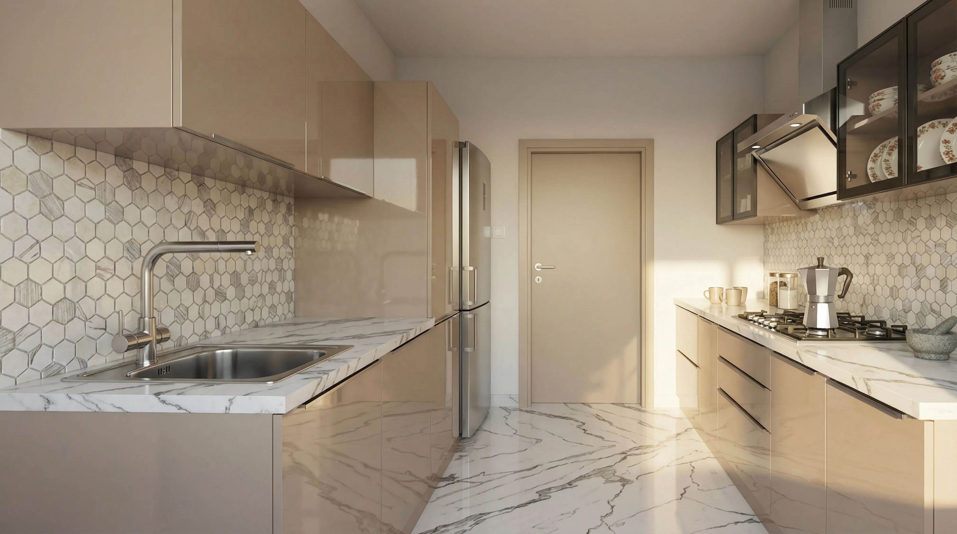 Elegant Parallel Kitchen with Cappuccino Cabinets