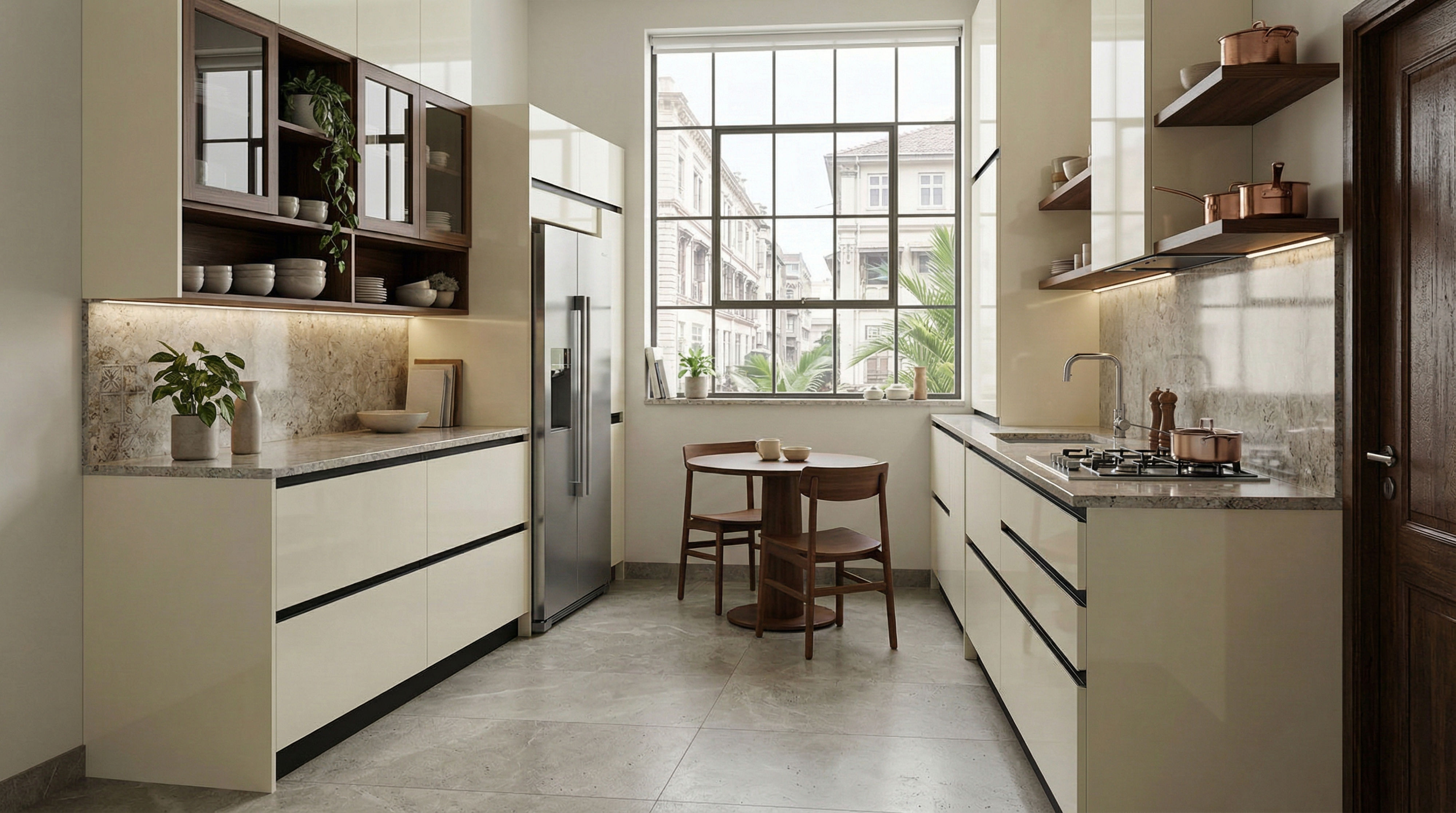 Elegant Parallel Kitchen with White Cabinets