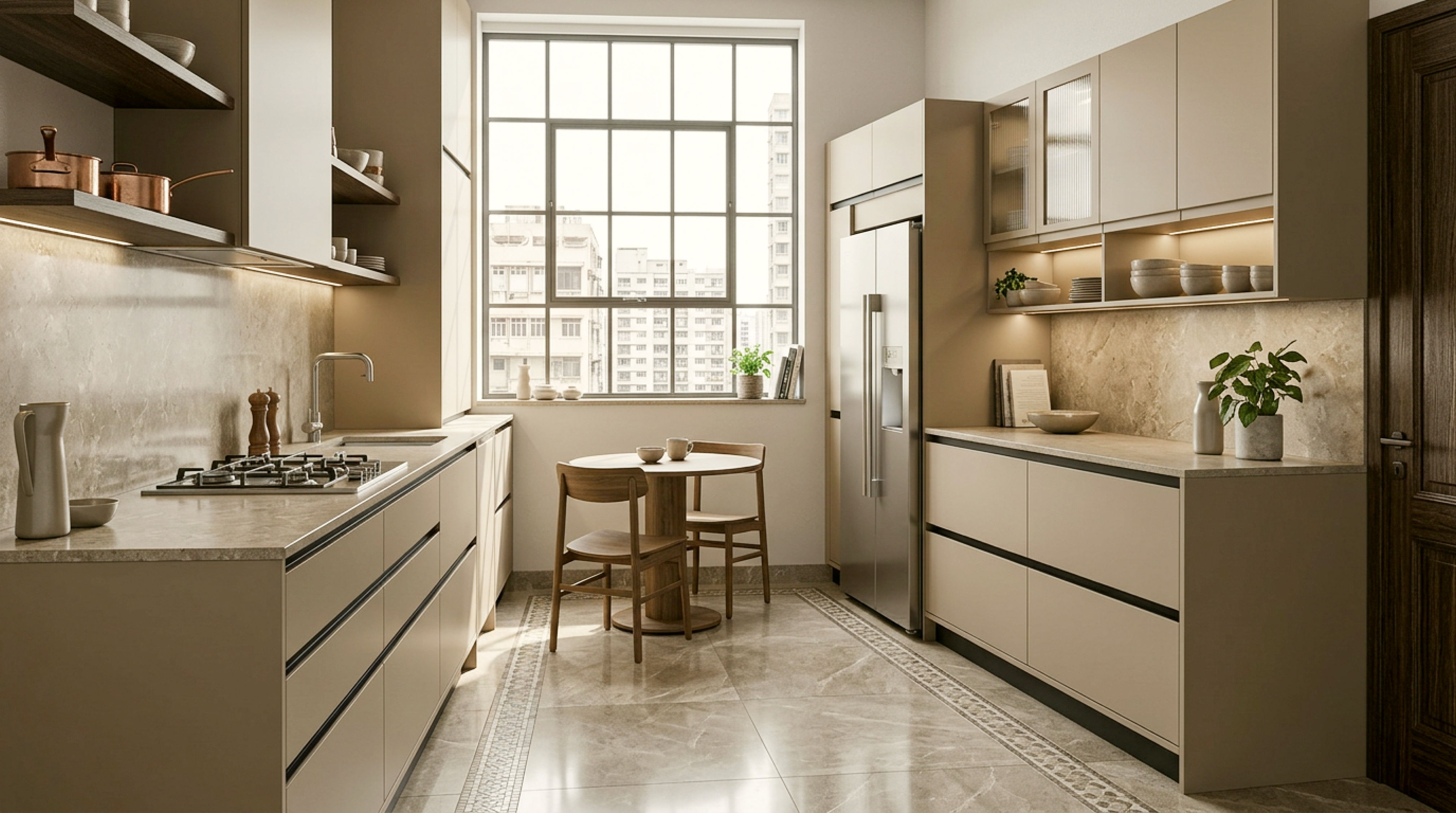 Elegant Parallel Kitchen with Matt Grey Cabinets