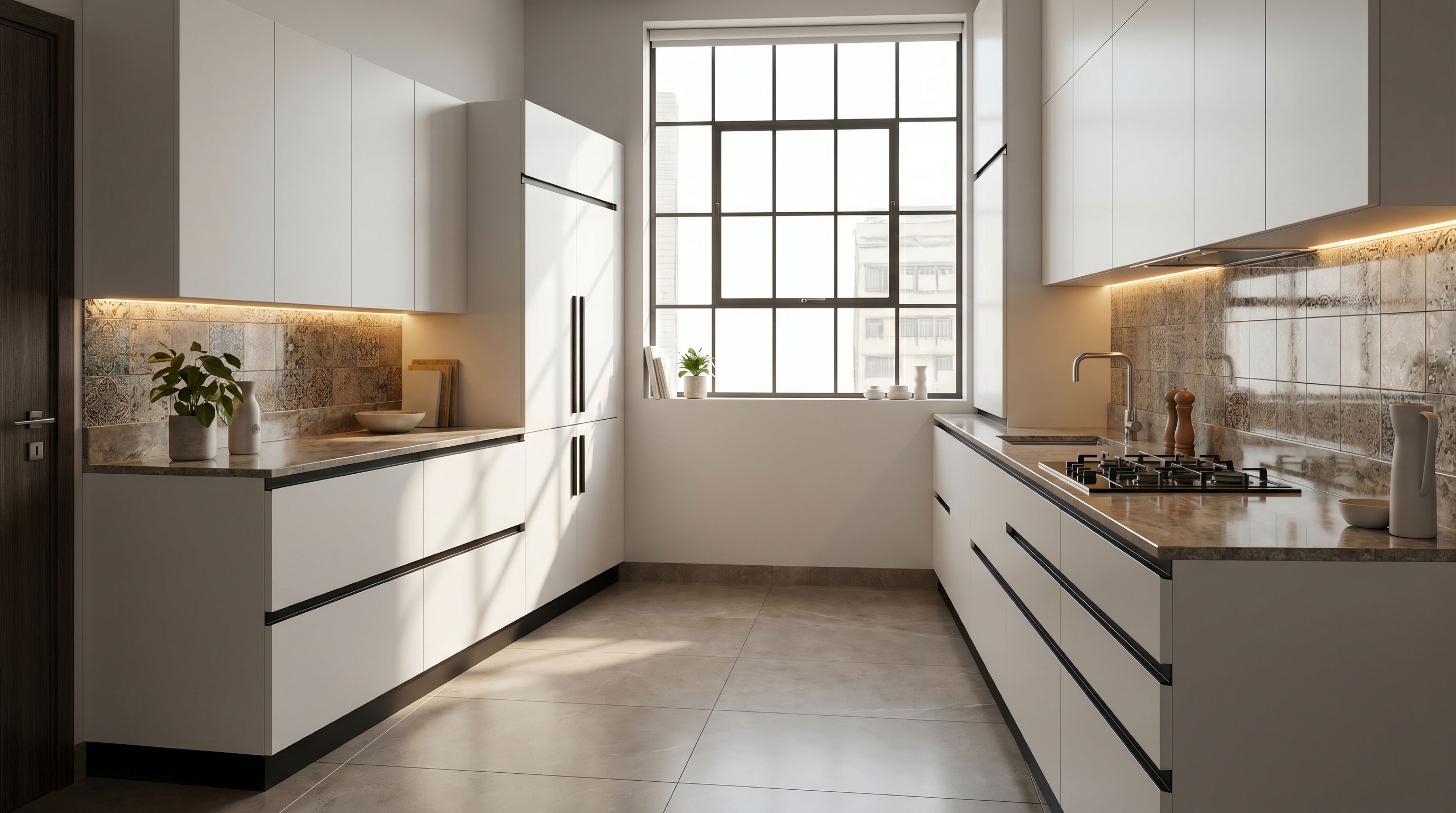 Bespoke Parallel Kitchen with Matt White PU Cabinets