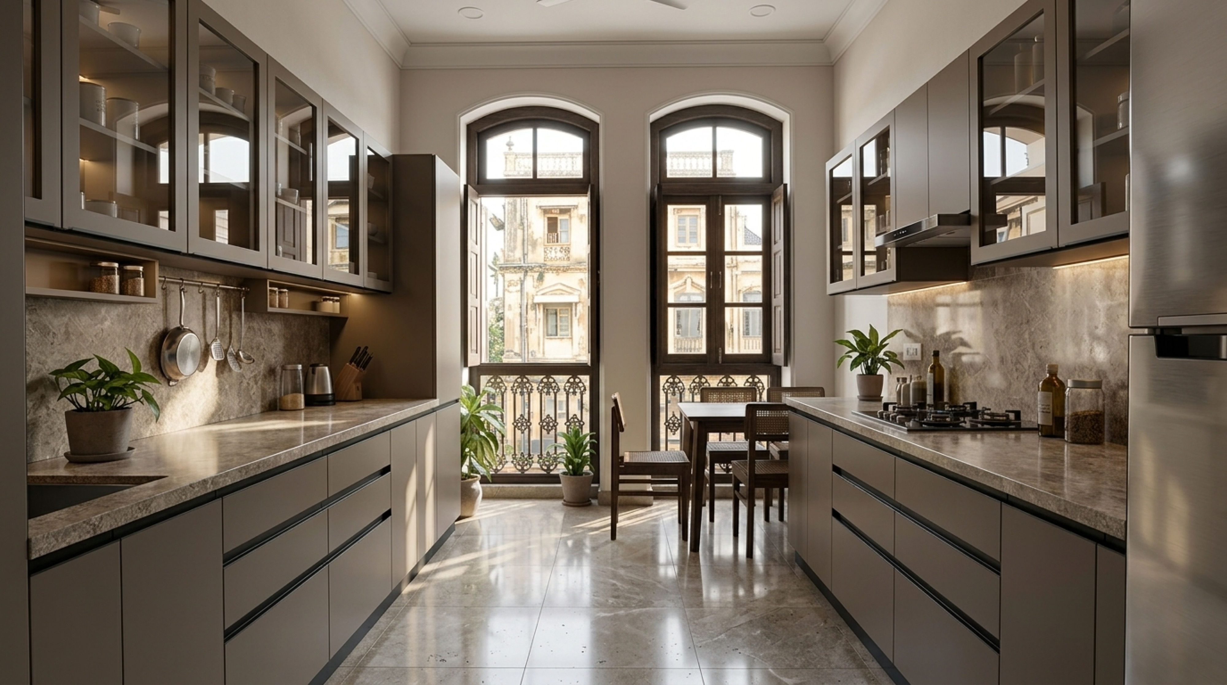 Bespoke Parallel Kitchen with Matt Titanium Grey PU Cabinets