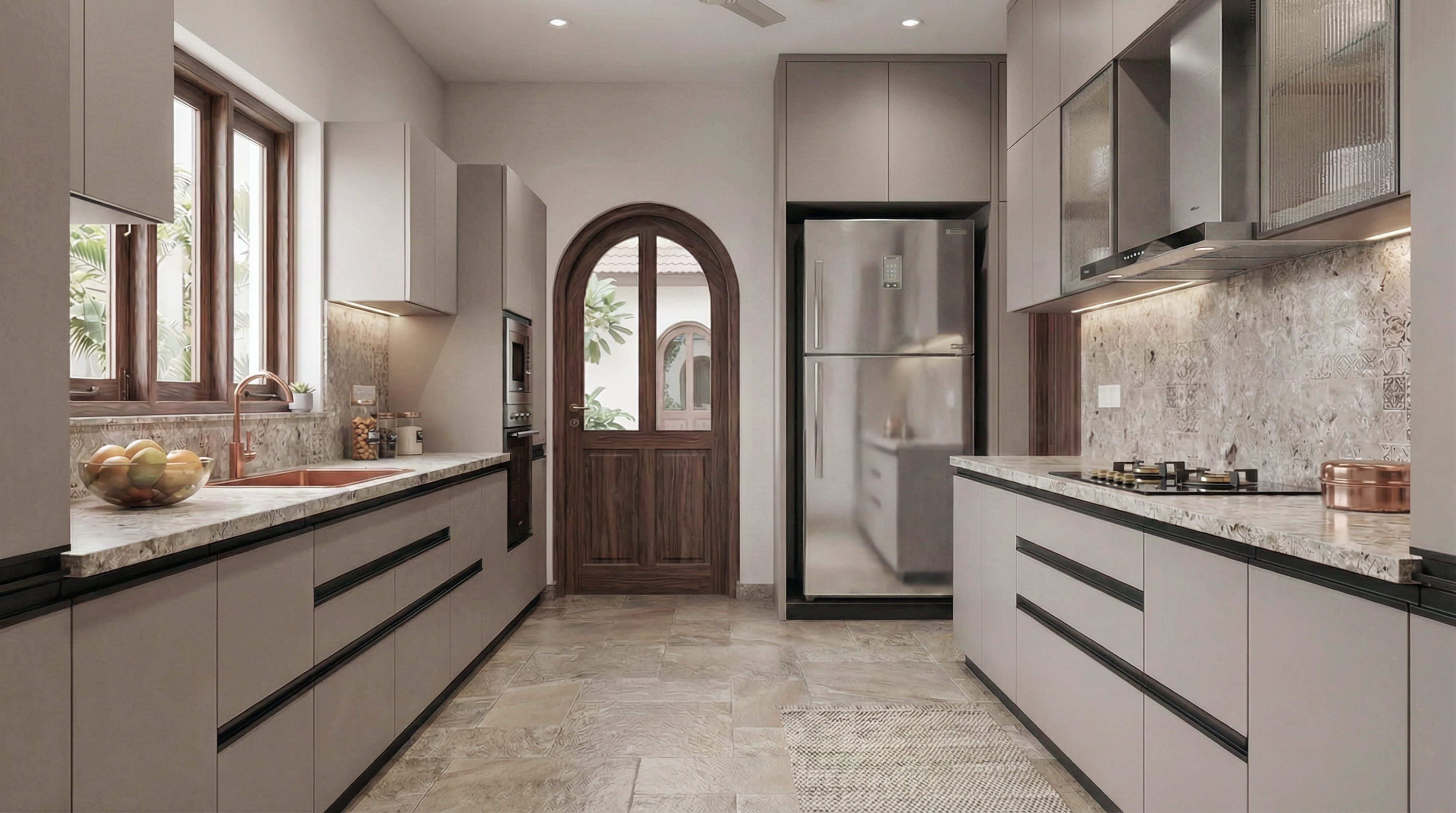 Timeless Parallel Kitchen with Matt Jersey Grey Cabinets