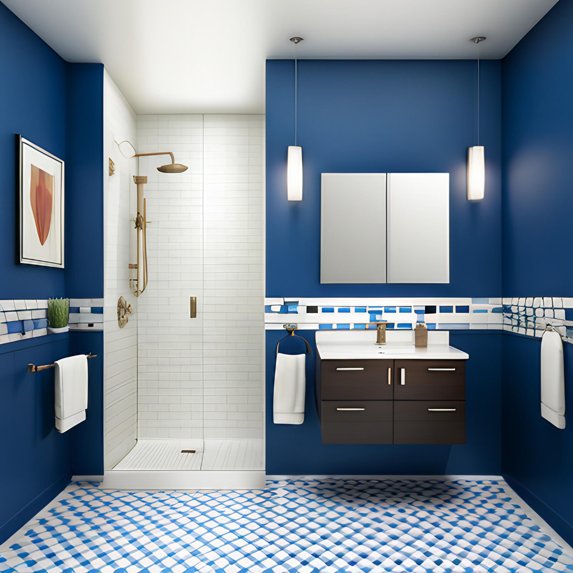 Solid blue bathroom design - Beautiful Homes