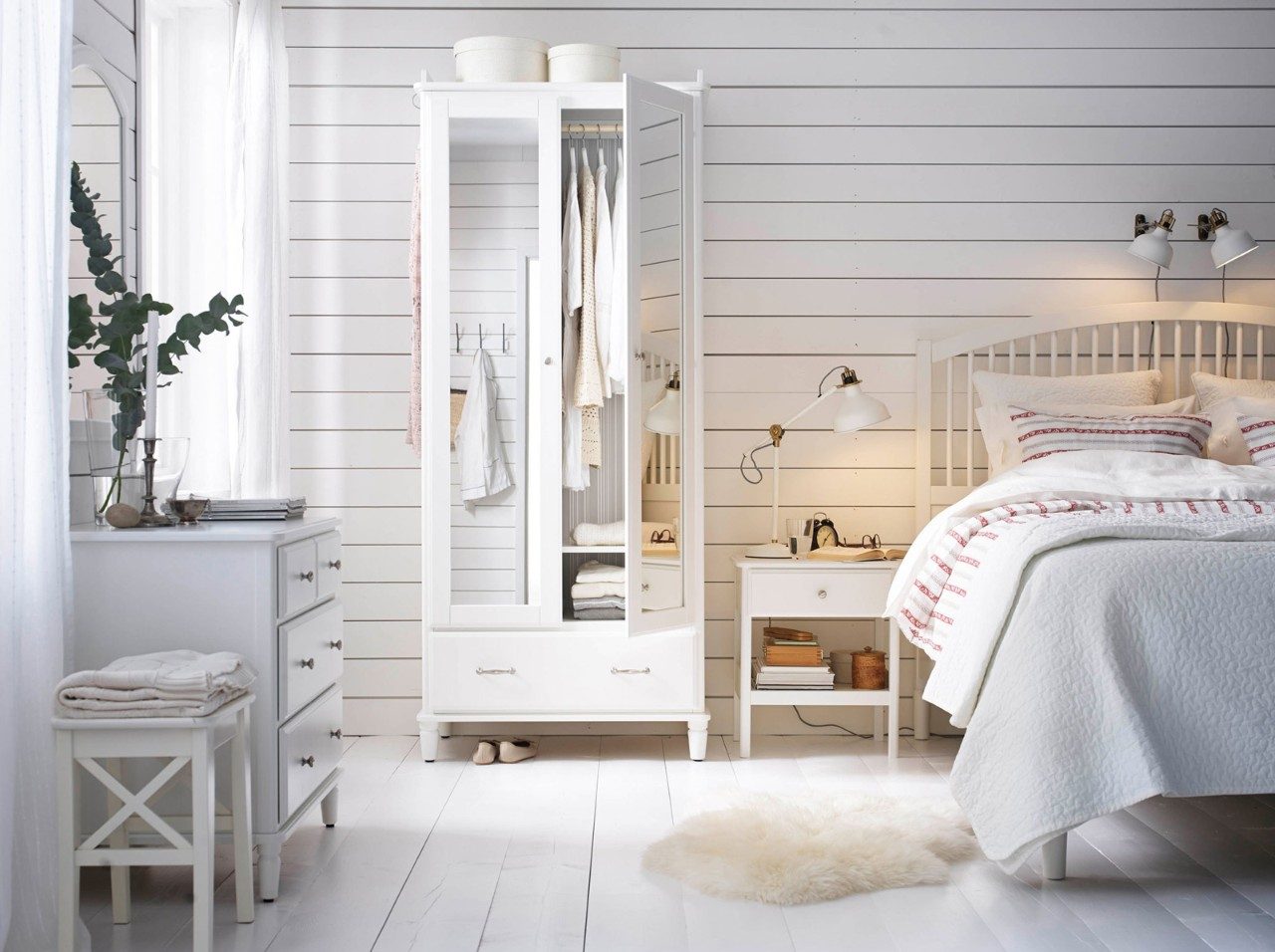 White Bedroom Designs Ideas With White Bed, White Floor And White Furniture - Beautiful Homes