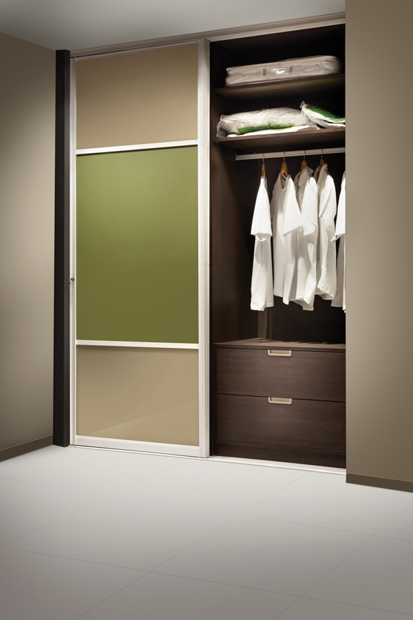 A wardrobe with clothes and other items inside