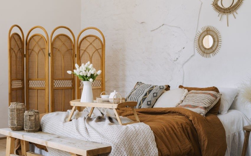 White & brown interiors for your bohemian bedroom design - Beautiful Homes