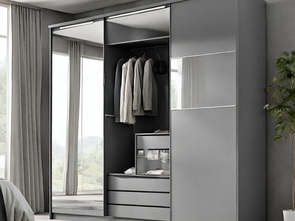 Sliding grey wardrobe design - Beautiful Homes
