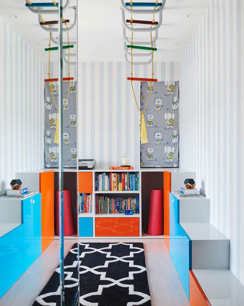 Kids Bedroom Design For Small Rooms With Colourful Furniture and Suspended Ladder With Wooden Rungs - Beautiful Homes