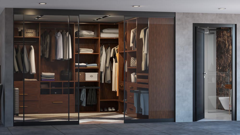 Design your walk-in wardrobe at the corner of the room to utilize your bedroom space - Beautiful Homes