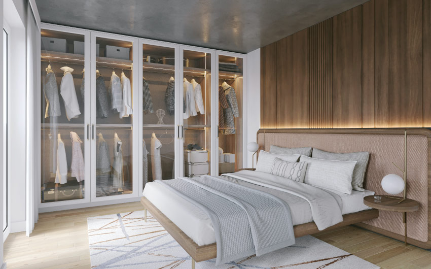 White glass wardrobe with large storage space for your master bedroom - Beautiful Homes