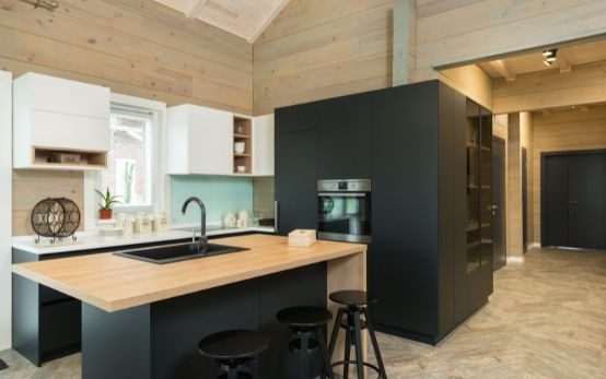 Wooden modular kitchen with kitchen island - Beautiful Homes