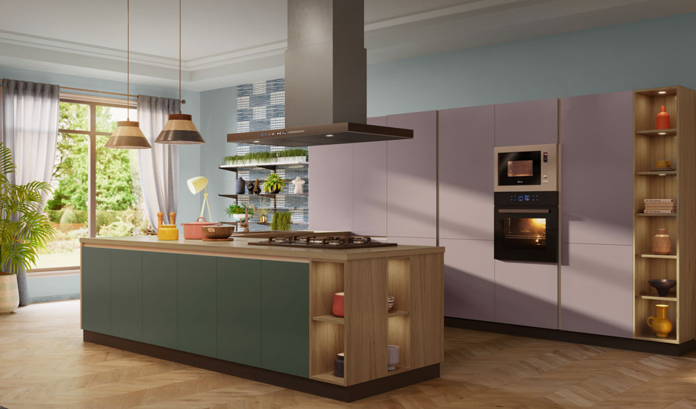 Modular kitchen cabinet design with a wooden shelf - Beautiful Homes