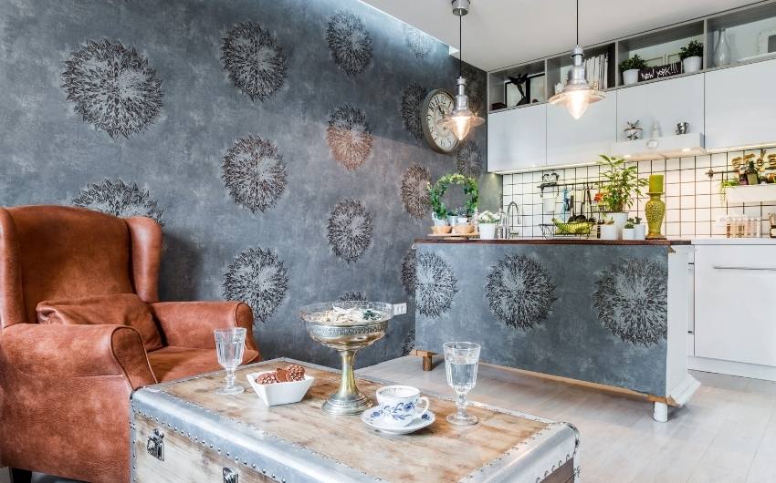 Grey open kitchen wallpaper design- Beautiful Homes
