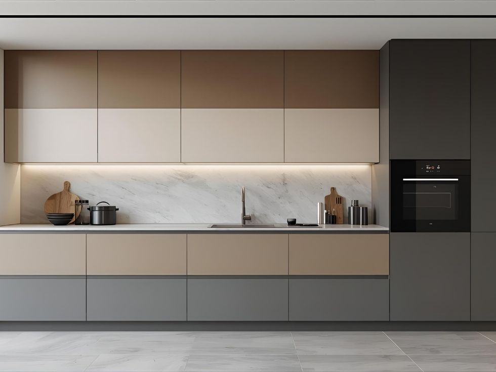 Modern two colour combination for kitchen laminates - Beautiful Homes