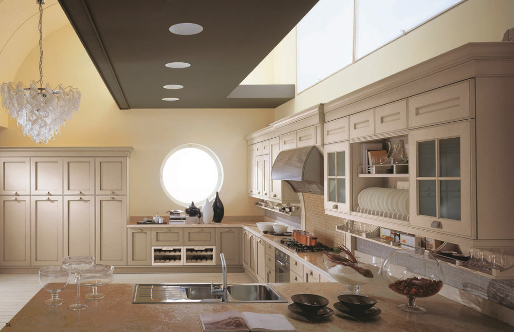 Monochromatic Victorian  themed modular kitchen in nude colour - Beautiful Homes