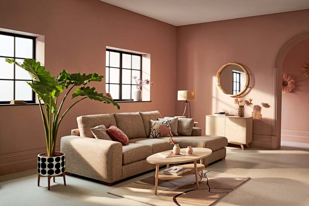 Neutral as sand coloured living room design with matching home décor items - Beautiful Homes