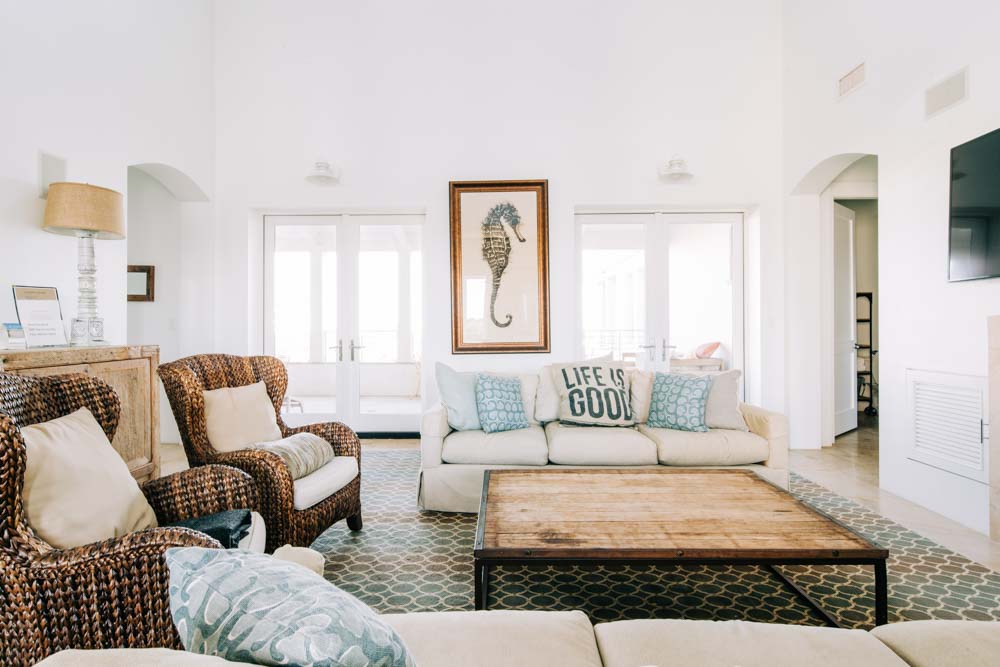 A perfect seahorse wall art in the living room defines the feel of a beach house - Beautiful Homes