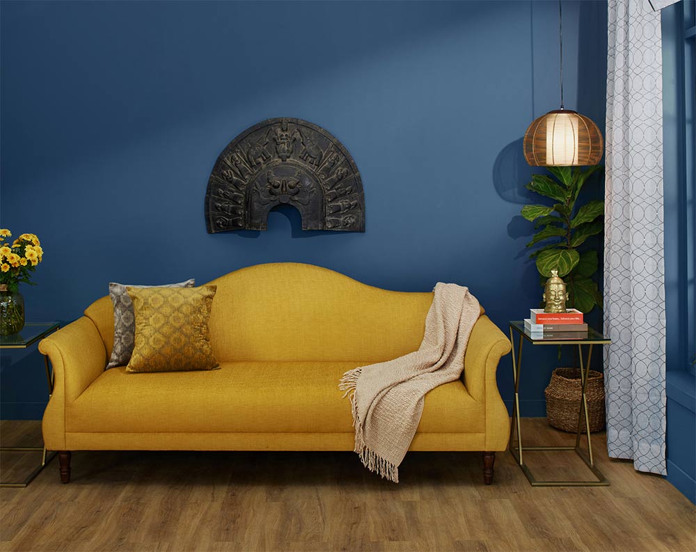 Yellow pillow accessorized with pillow & upholstery - Beautiful Homes