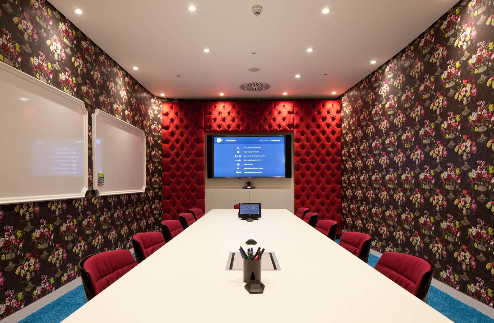 The Boardroom Furnished with Floral Wallpaper at Google Office in London - Beautiful Homes