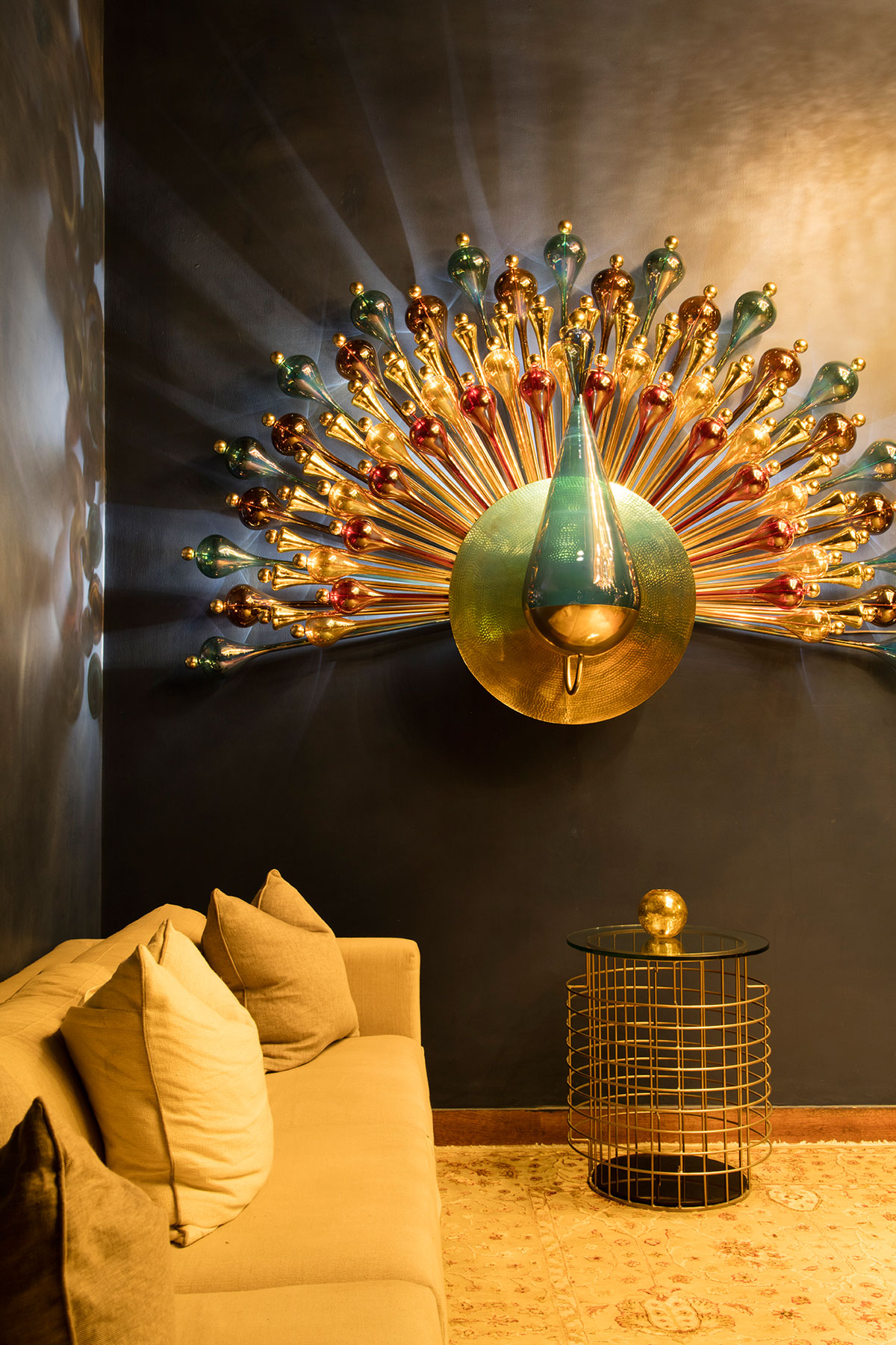 The peacock wall mural made of blown glass - Beautiful Homes