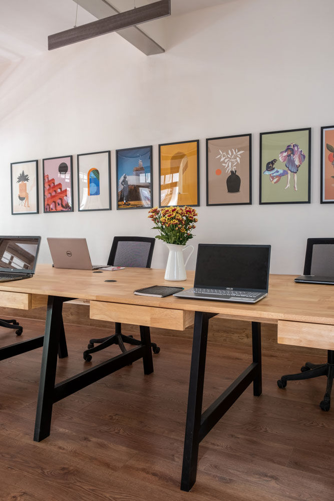 Art curated by Art&Found lends colour to the communal workstation - Beautiful Homes