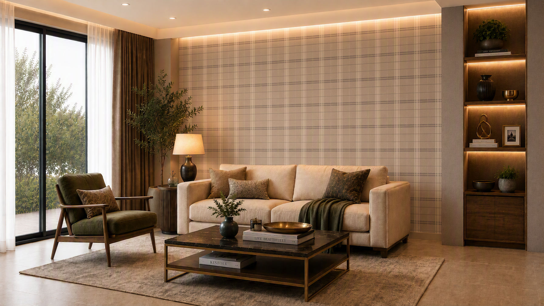 Lines & Layers 1 - Savile Check - Mushroom Taupe