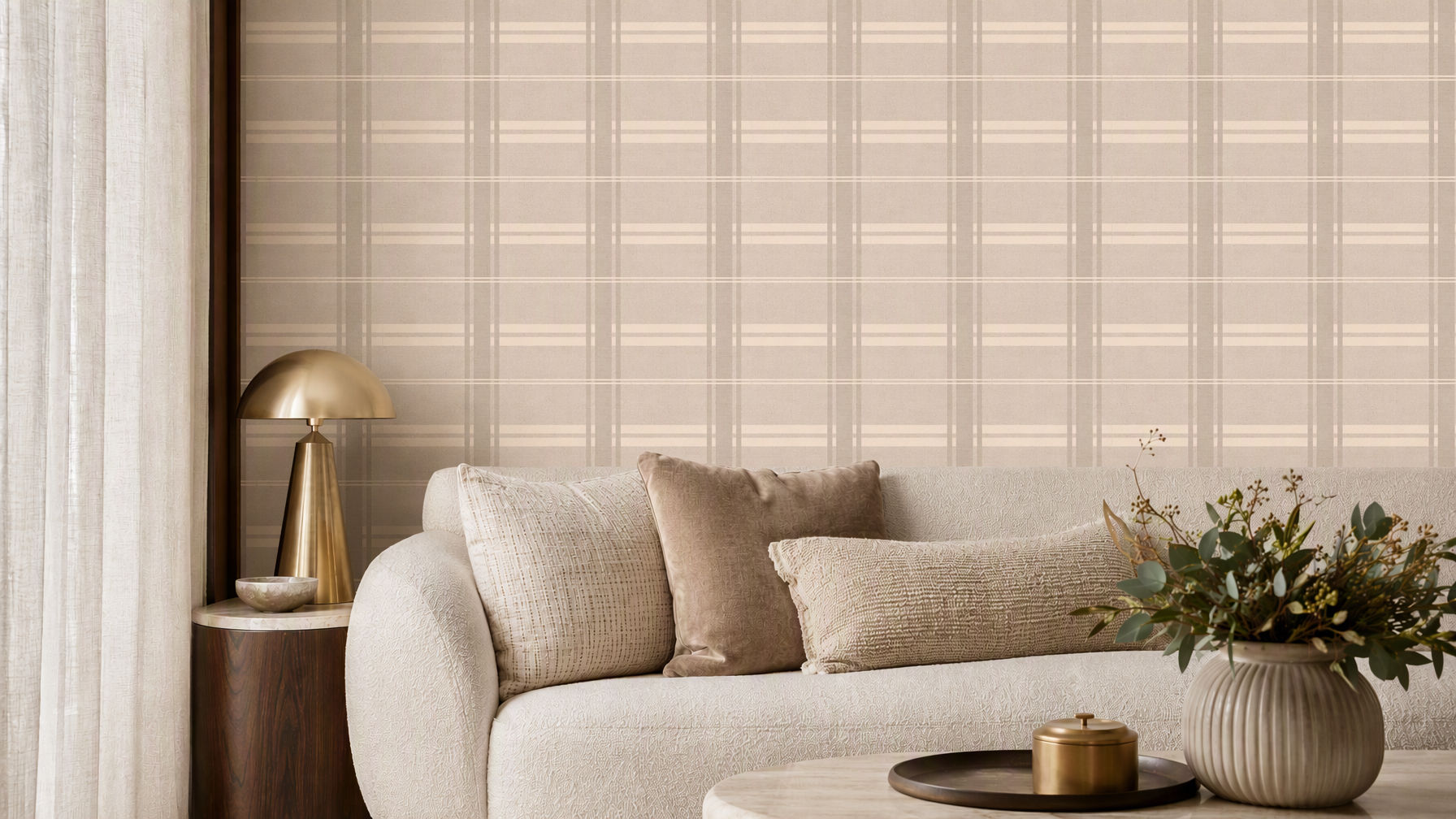Ador-Lines & Layers 1-Savile Check-Champagne Cream