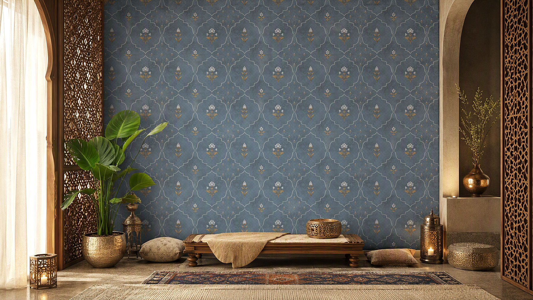 Ador-Sacred Courtyard-Gul Trellis-Azure Mist