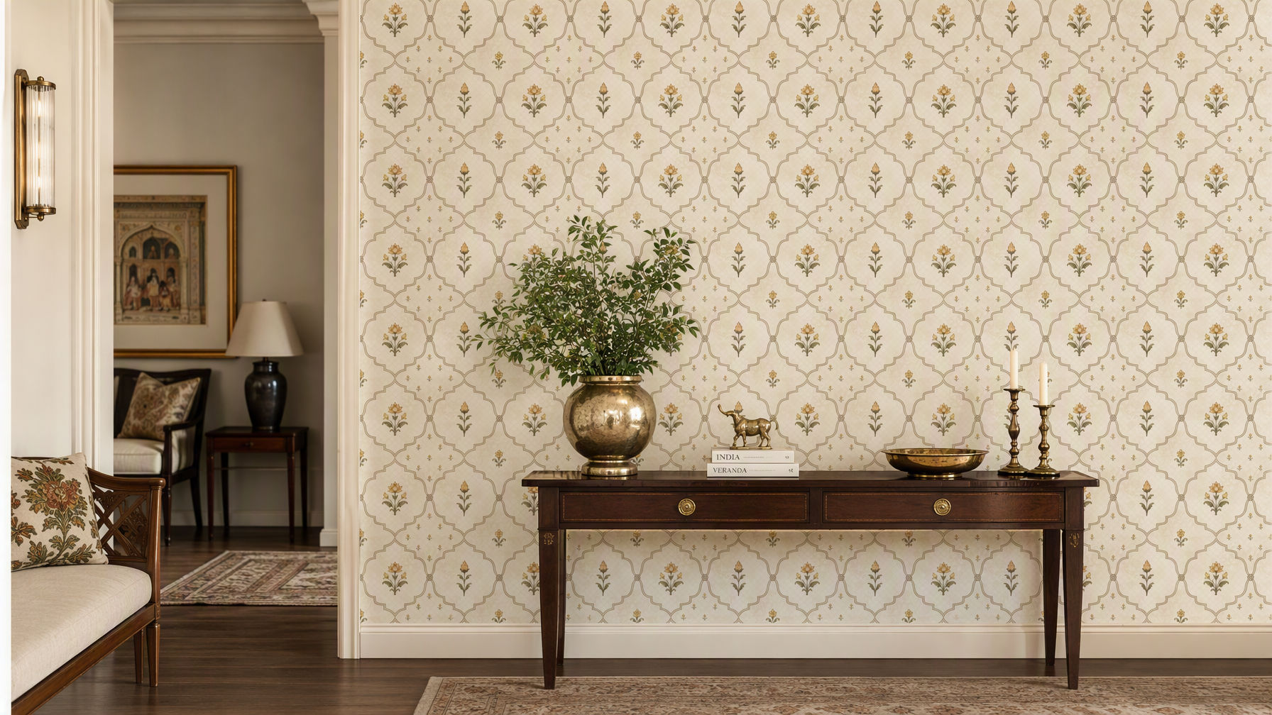 Sacred Courtyard - Gul Trellis - Honey Petal