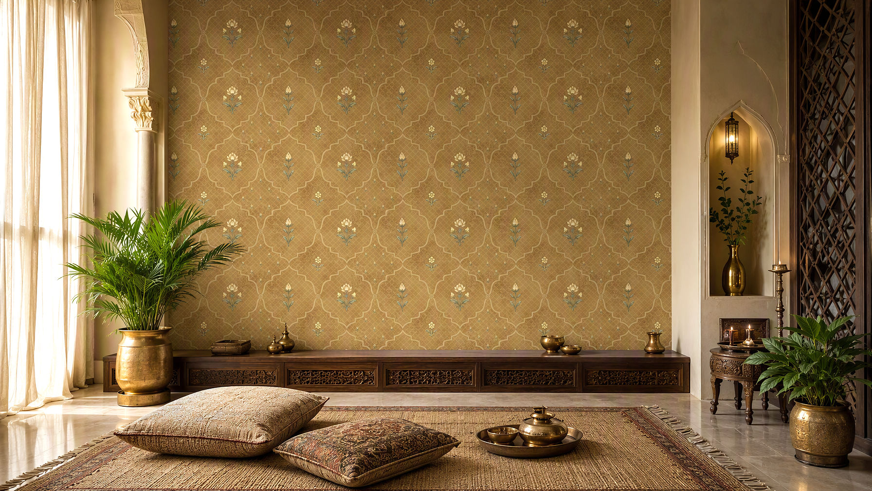 Ador-Sacred Courtyard-Gul Trellis-Saffron Silk