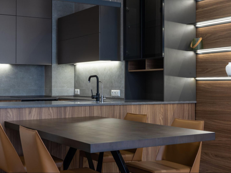 Minimalist kitchen design with dining table - Beautiful Homes