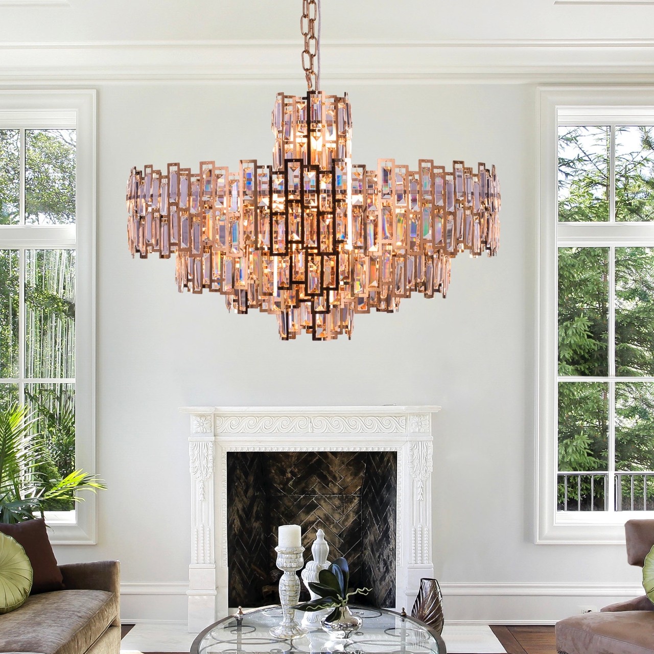 Gates To Heaven (Gold) Round Crystal Chandelier