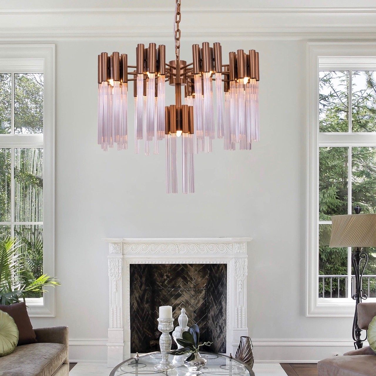 Good Luck Charm (Medium, Gold) Glass Tube Chandelier
