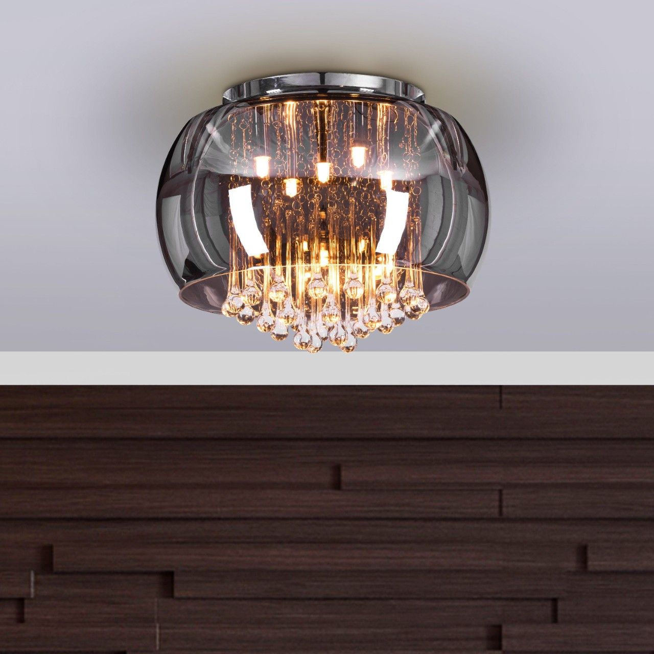 Enamoured (40 cm, Smokey Grey, Mirror Finish) Crystal Ceiling Chandelier