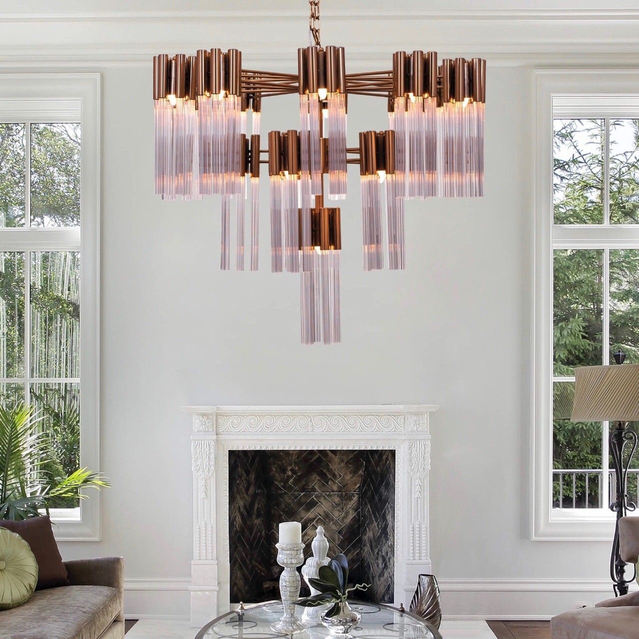 Good Luck Charm Grand (Large, Gold) Glass Tube Chandelier