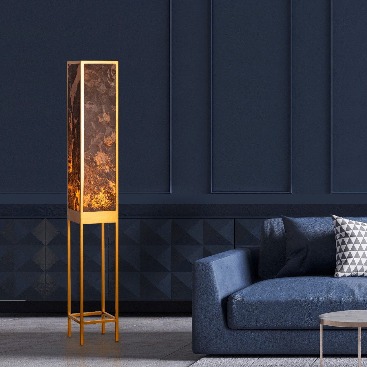 Slate Bait (Gold, Built-In LED) Stone Veneer Floor Lamp