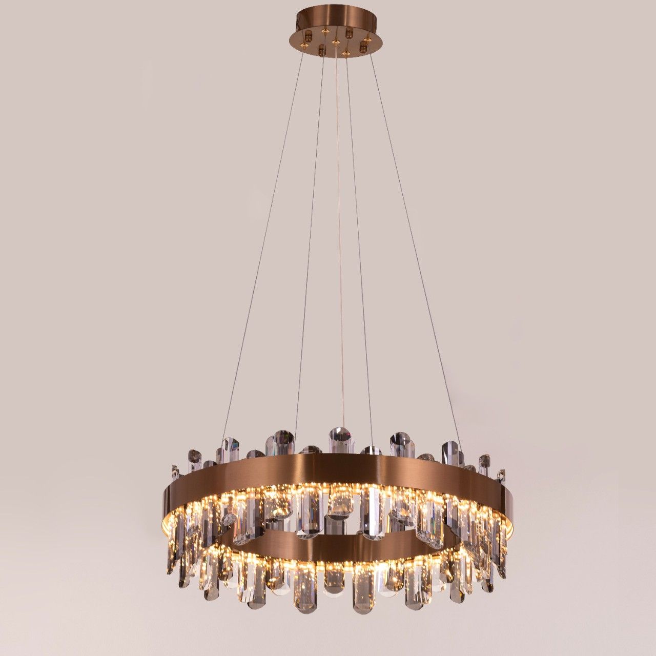 Start From Scratch (Medium, Gold, Dimmable LED with Remote Control) Round Crystal Chandelier
