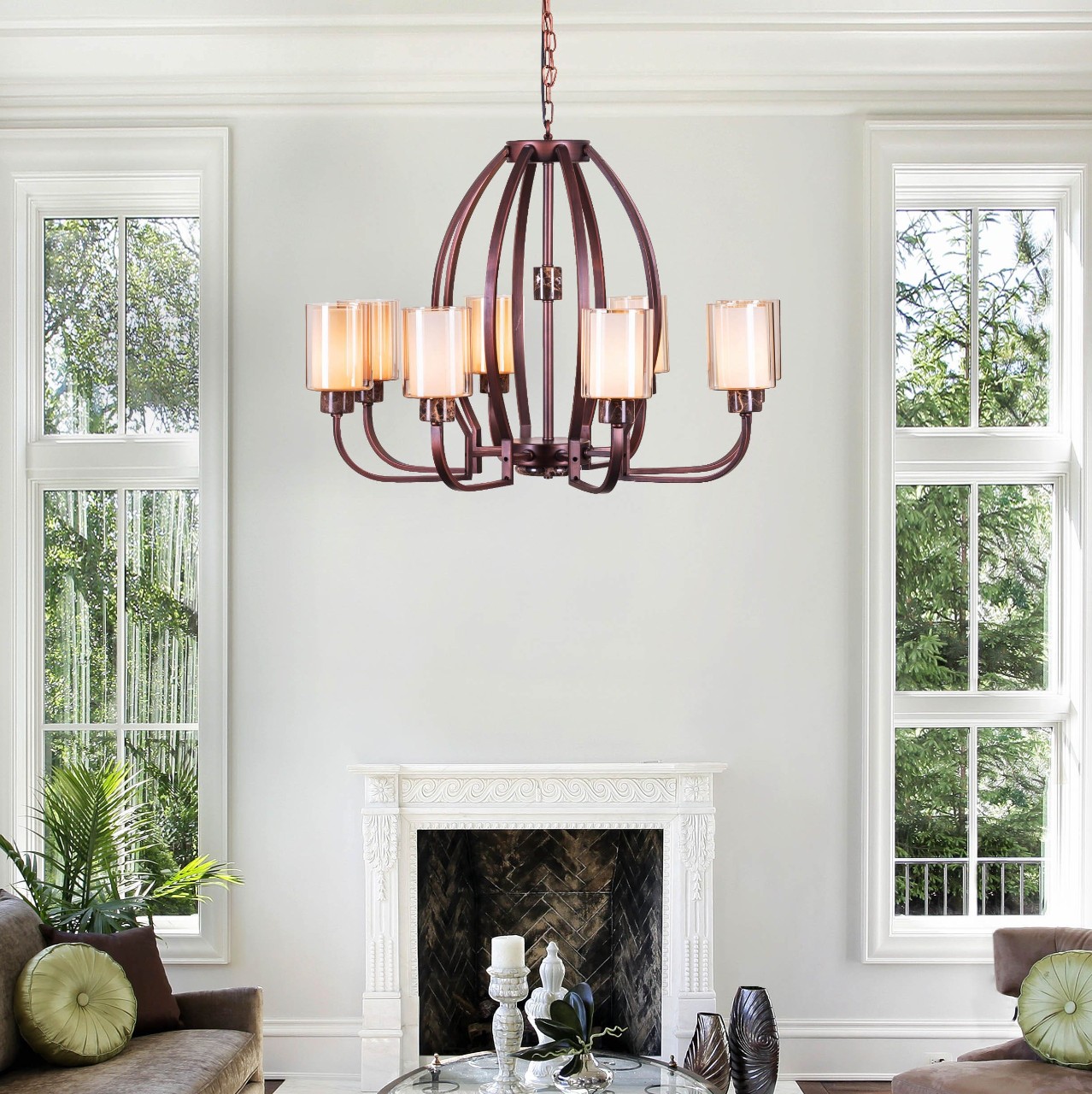 Fallen Angels Marble (Medium, Amber, 8 Head) Glass Chandelier