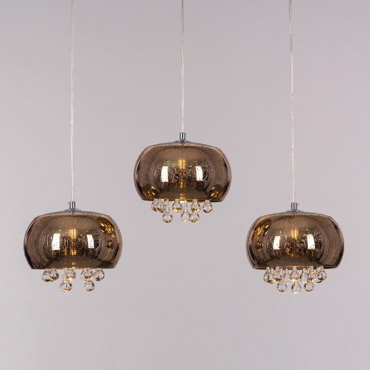 Enchanted (Gold, 3 Head, Waterdrop Mirror Finish) Crystal Pendant Light